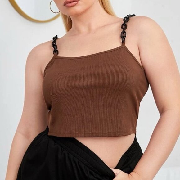Shein Size 4xl Brown with Black Chain Strap Crop Cami Top - Picture 1 of 7